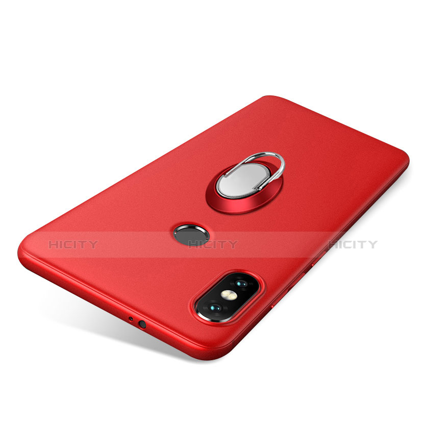 Coque Ultra Fine Silicone Souple Housse Etui avec Support Bague Anneau pour Xiaomi Redmi Note 5 AI Dual Camera Rouge Plus