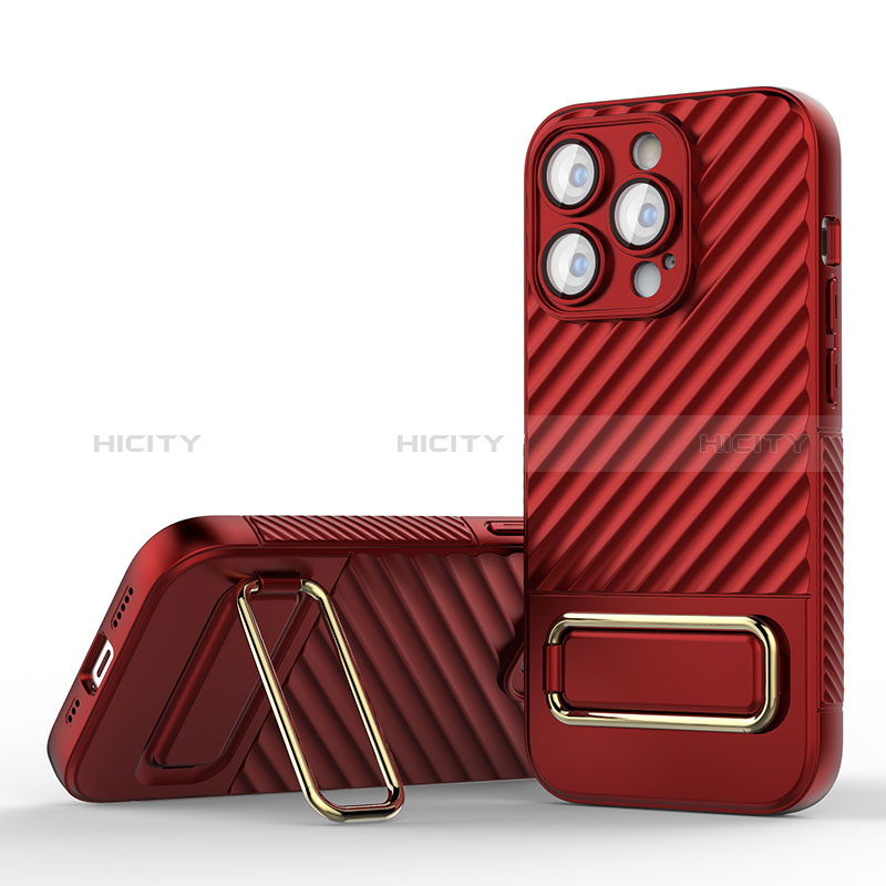 Coque Ultra Fine Silicone Souple Housse Etui avec Support KC1 pour Apple iPhone 13 Pro Max Rouge Plus