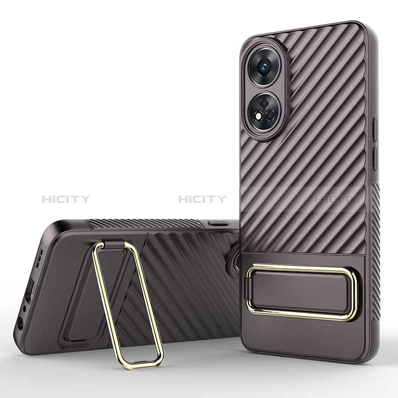 Coque Ultra Fine Silicone Souple Housse Etui avec Support KC1 pour Oppo Reno8 T 4G Marron Plus