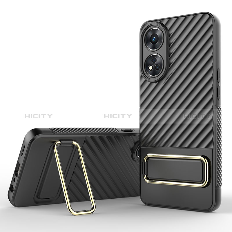 Coque Ultra Fine Silicone Souple Housse Etui avec Support KC1 pour Oppo Reno8 T 4G Noir Plus