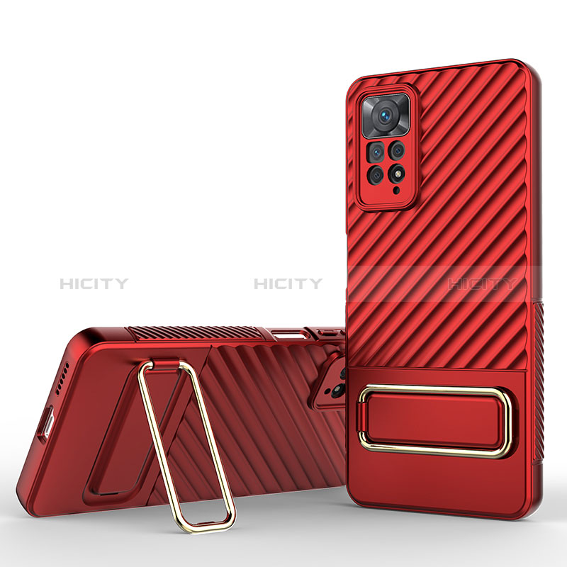 Coque Ultra Fine Silicone Souple Housse Etui avec Support KC1 pour Xiaomi Redmi Note 11 Pro 5G Rouge Plus