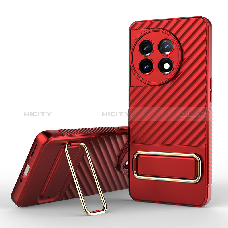 Coque Ultra Fine Silicone Souple Housse Etui avec Support KC2 pour OnePlus 11 5G Rouge Plus