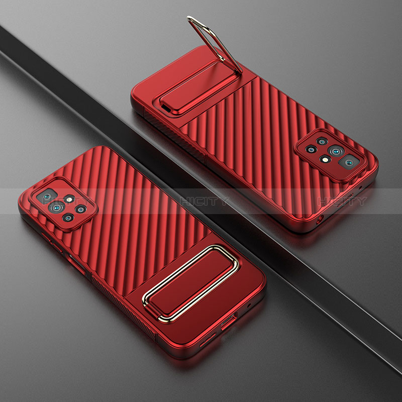 Coque Ultra Fine Silicone Souple Housse Etui avec Support KC2 pour Xiaomi Redmi 10 Prime Rouge Plus