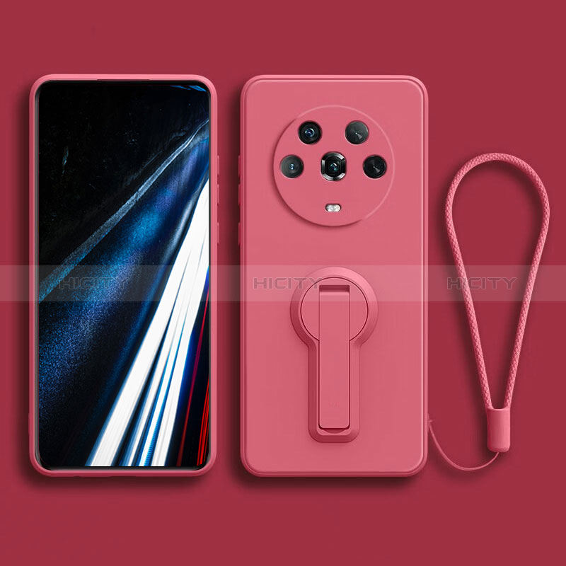 Coque Ultra Fine Silicone Souple Housse Etui avec Support pour Huawei Honor Magic4 5G Rose Rouge Plus