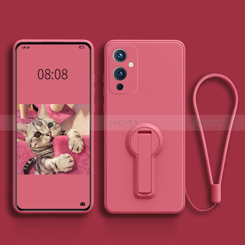 Coque Ultra Fine Silicone Souple Housse Etui avec Support pour OnePlus 9 5G Rose Rouge Plus