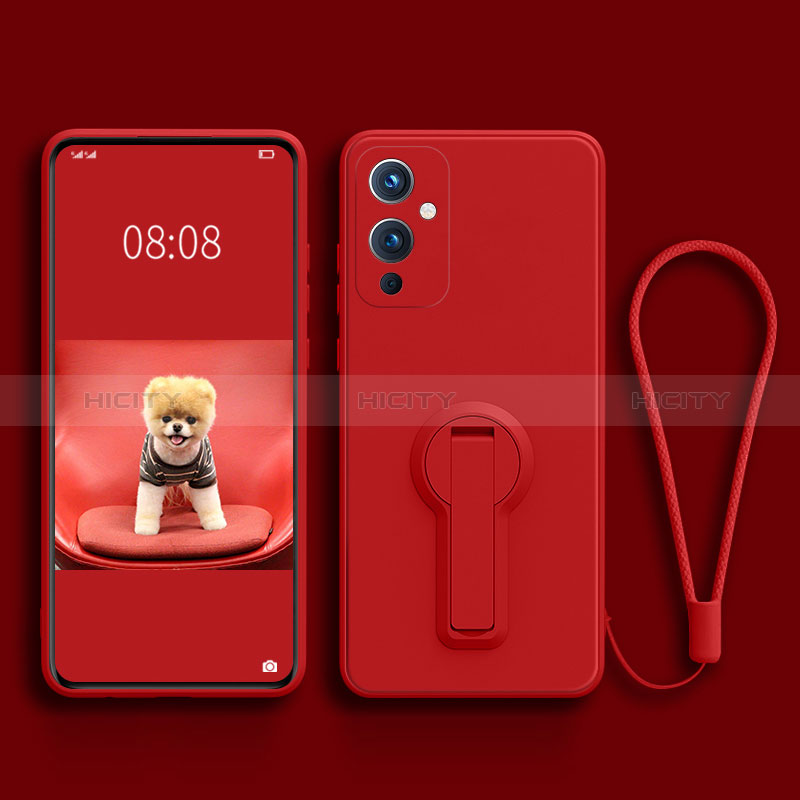 Coque Ultra Fine Silicone Souple Housse Etui avec Support pour OnePlus 9 5G Rouge Plus