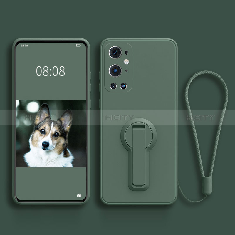 Coque Ultra Fine Silicone Souple Housse Etui avec Support pour OnePlus 9 Pro 5G Vert Nuit Plus