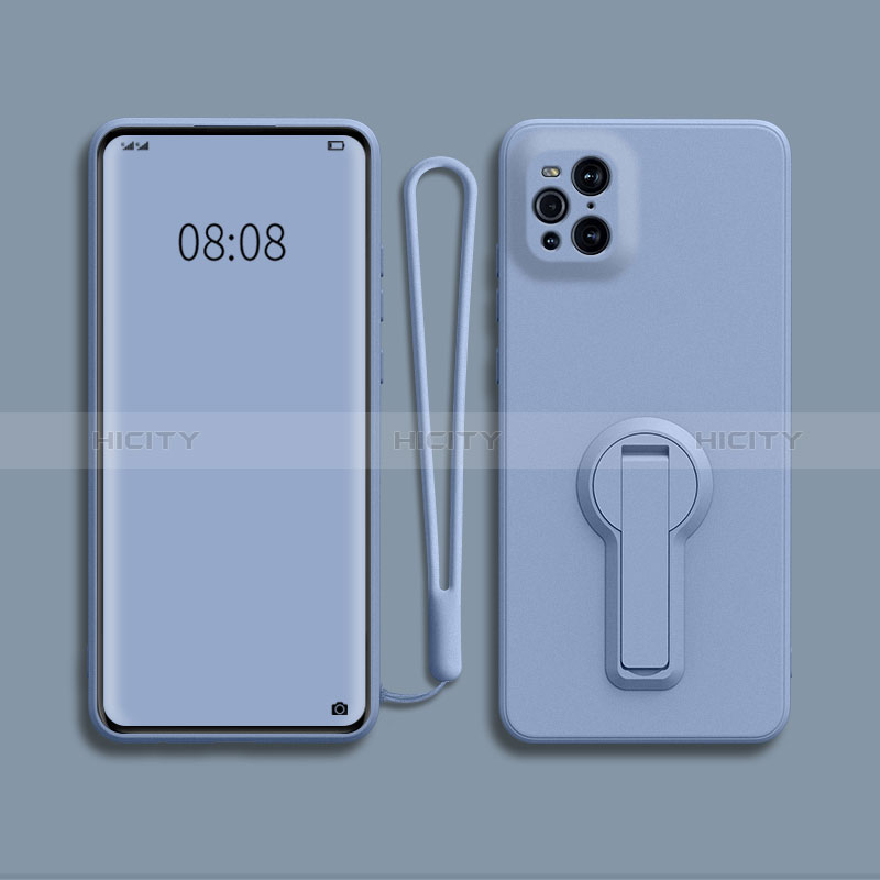 Coque Ultra Fine Silicone Souple Housse Etui avec Support pour Oppo Find X3 5G Gris Lavende Plus