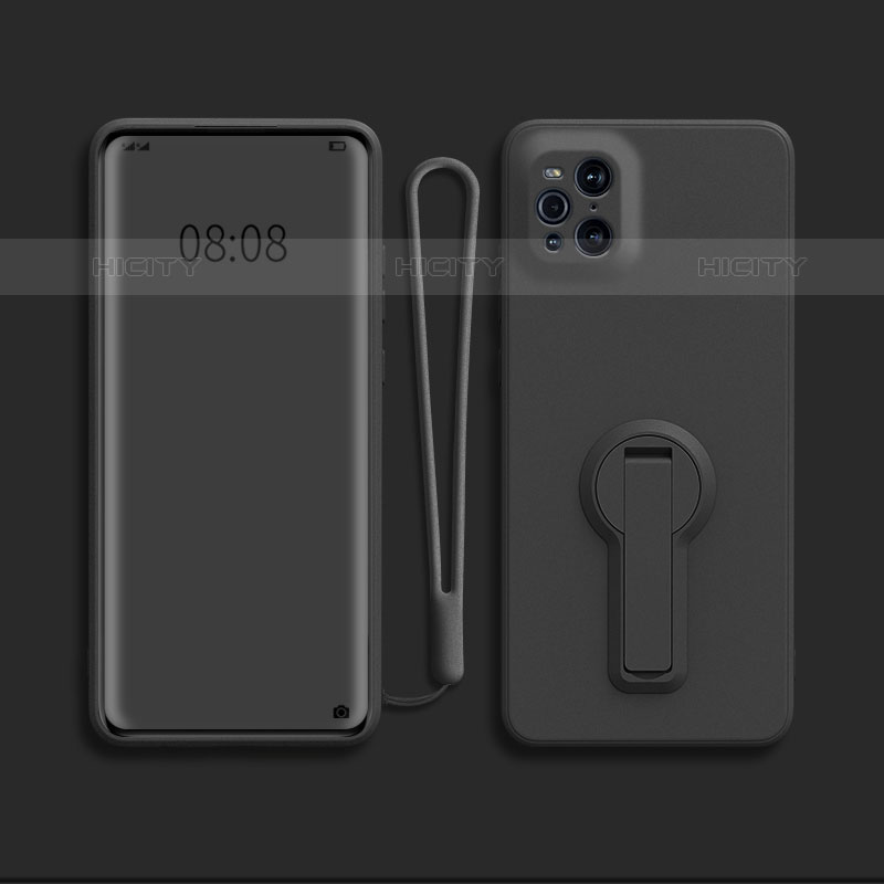 Coque Ultra Fine Silicone Souple Housse Etui avec Support pour Oppo Find X3 Pro 5G Noir Plus