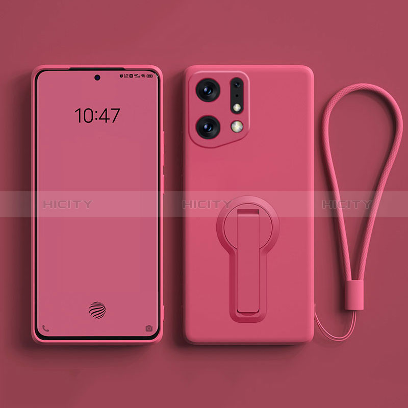 Coque Ultra Fine Silicone Souple Housse Etui avec Support pour Oppo Find X5 5G Rose Rouge Plus