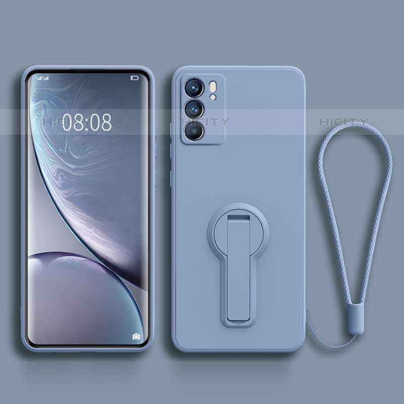 Coque Ultra Fine Silicone Souple Housse Etui avec Support pour Oppo Reno6 5G Gris Lavende Plus