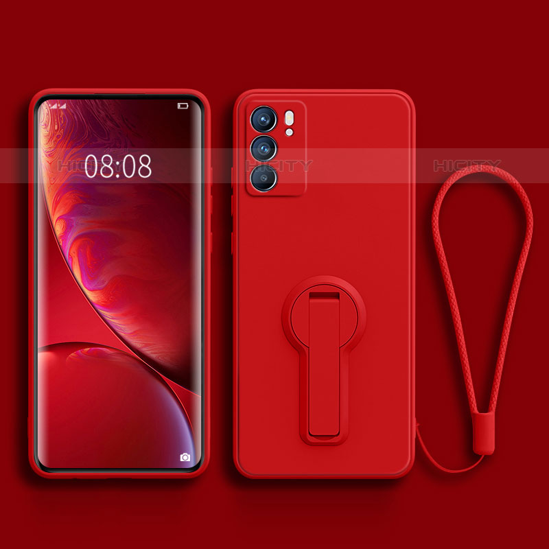 Coque Ultra Fine Silicone Souple Housse Etui avec Support pour Oppo Reno6 5G Rouge Plus