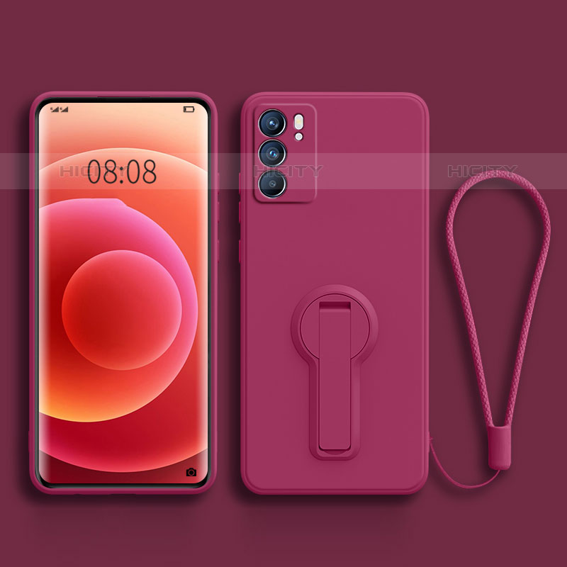 Coque Ultra Fine Silicone Souple Housse Etui avec Support pour Oppo Reno6 Pro 5G India Rose Rouge Plus