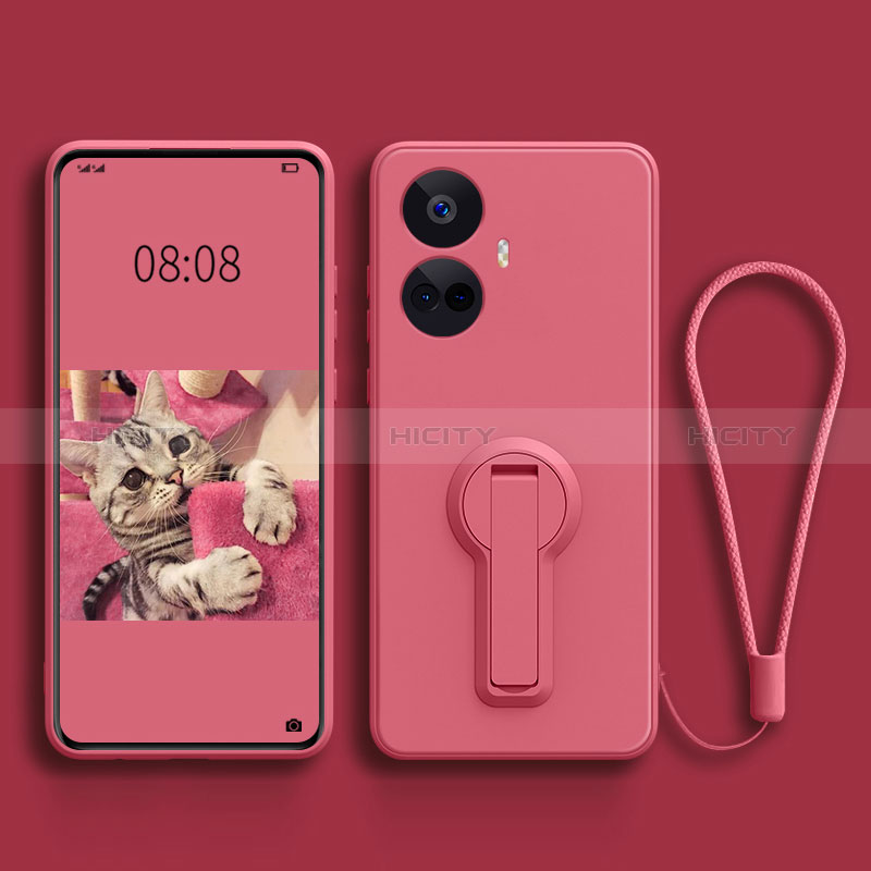 Coque Ultra Fine Silicone Souple Housse Etui avec Support pour Realme 10 Pro+ Plus 5G Rose Rouge Plus