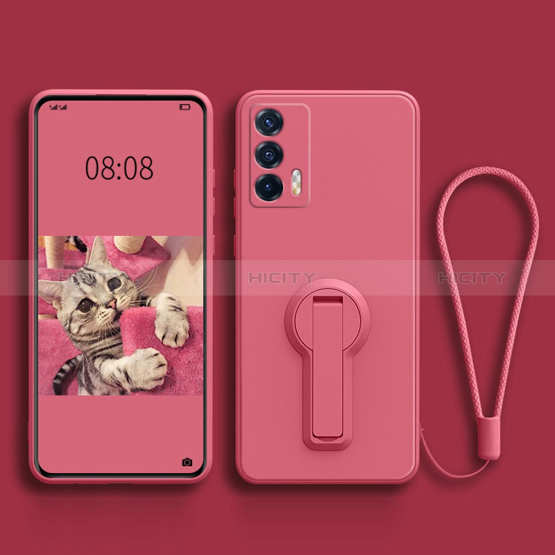 Coque Ultra Fine Silicone Souple Housse Etui avec Support pour Realme GT 5G Rose Rouge Plus