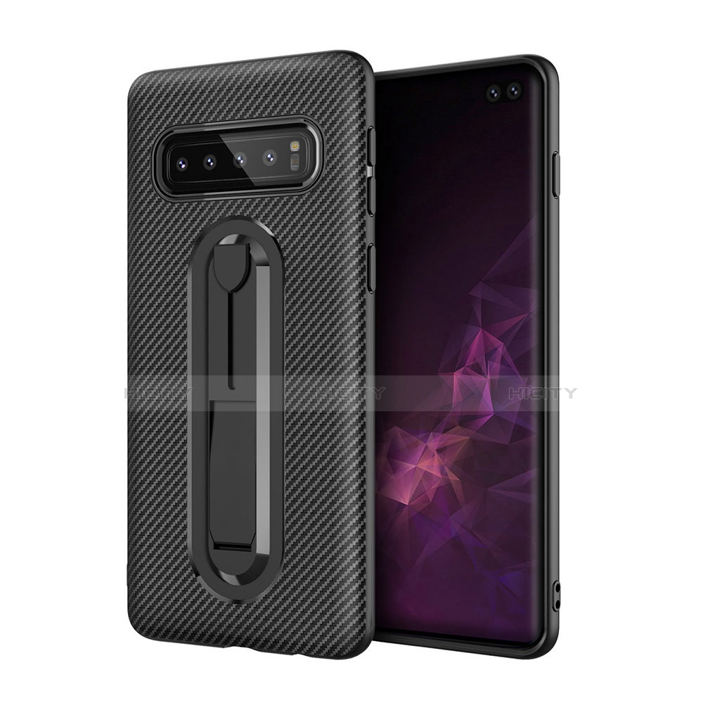 Coque Ultra Fine Silicone Souple Housse Etui avec Support pour Samsung Galaxy S10 Noir Plus