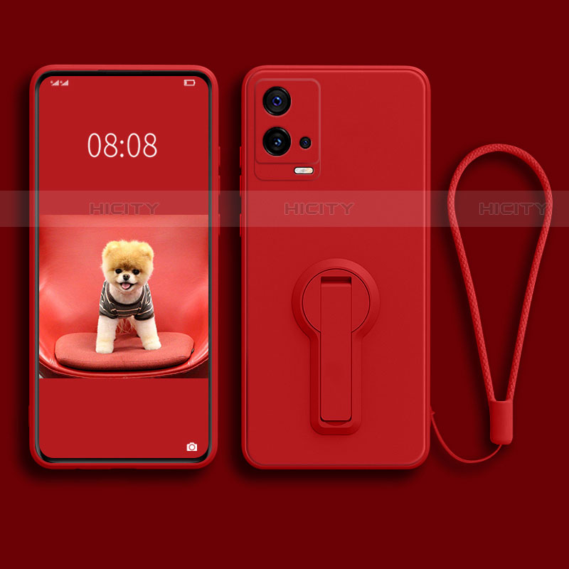 Coque Ultra Fine Silicone Souple Housse Etui avec Support pour Vivo iQOO 8 Pro 5G Rouge Plus