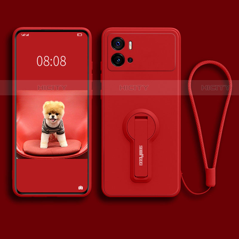 Coque Ultra Fine Silicone Souple Housse Etui avec Support pour Vivo iQOO 9 Pro 5G Rouge Plus