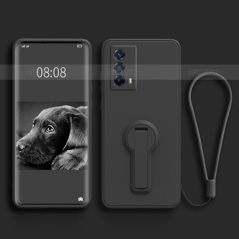 Coque Ultra Fine Silicone Souple Housse Etui avec Support pour Vivo iQOO Z5 5G Noir Plus