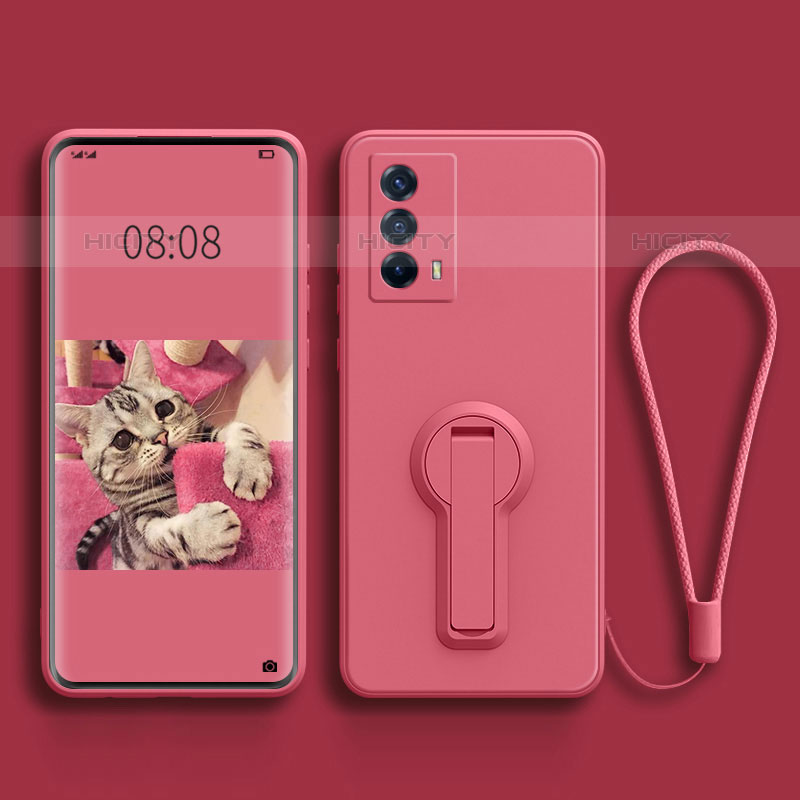 Coque Ultra Fine Silicone Souple Housse Etui avec Support pour Vivo iQOO Z5 5G Rose Rouge Plus