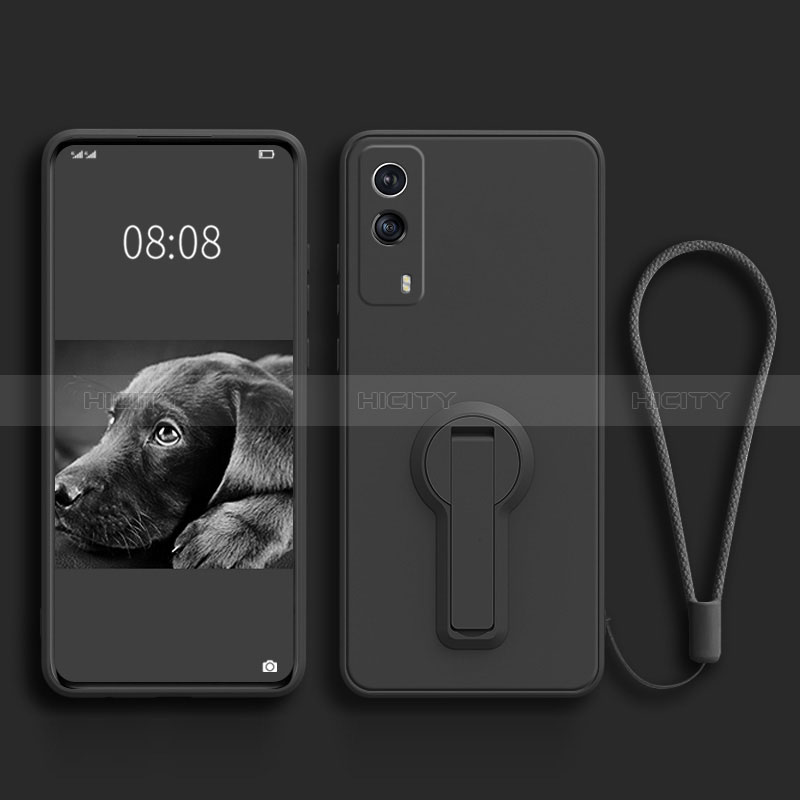 Coque Ultra Fine Silicone Souple Housse Etui avec Support pour Vivo T1x 5G Noir Plus