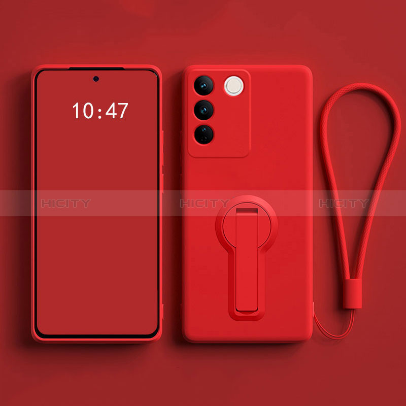 Coque Ultra Fine Silicone Souple Housse Etui avec Support pour Vivo V27 5G Rouge Plus