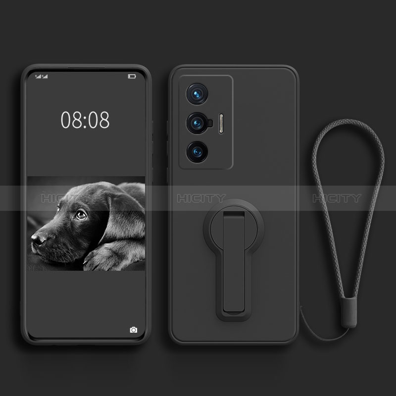 Coque Ultra Fine Silicone Souple Housse Etui avec Support pour Vivo X70 5G Noir Plus