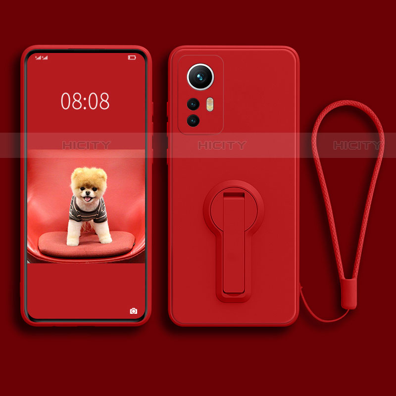 Coque Ultra Fine Silicone Souple Housse Etui avec Support pour Xiaomi Mi 12 5G Rouge Plus