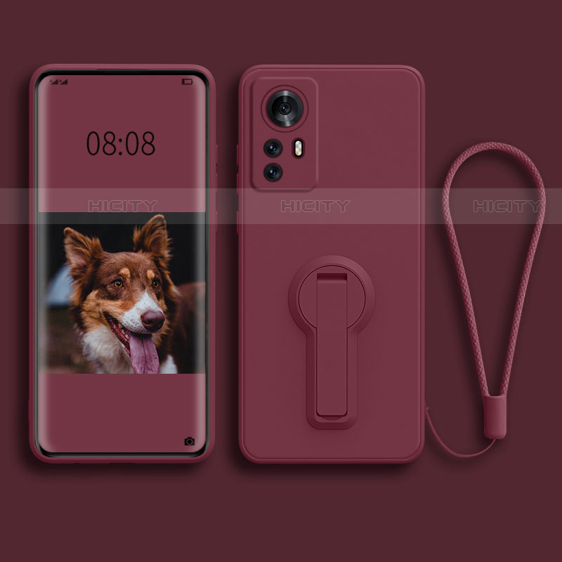 Coque Ultra Fine Silicone Souple Housse Etui avec Support pour Xiaomi Mi 12S Pro 5G Vin Rouge Plus