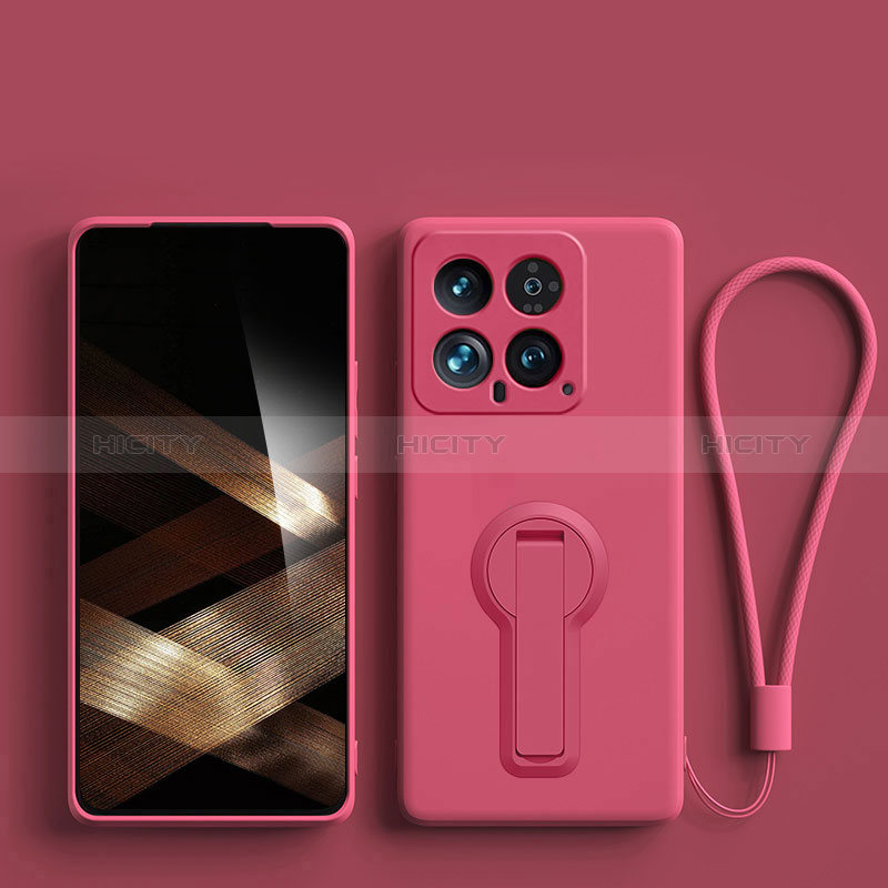 Coque Ultra Fine Silicone Souple Housse Etui avec Support pour Xiaomi Mi 14 5G Rose Rouge Plus