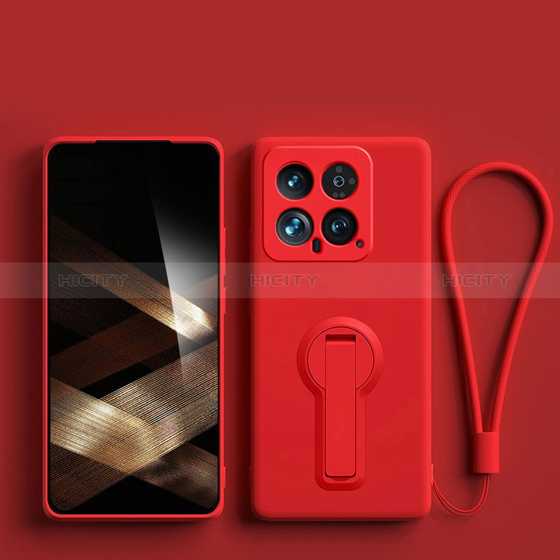 Coque Ultra Fine Silicone Souple Housse Etui avec Support pour Xiaomi Mi 14 5G Rouge Plus