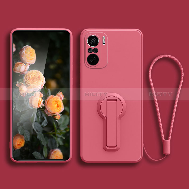 Coque Ultra Fine Silicone Souple Housse Etui avec Support pour Xiaomi Redmi K40 5G Rose Rouge Plus