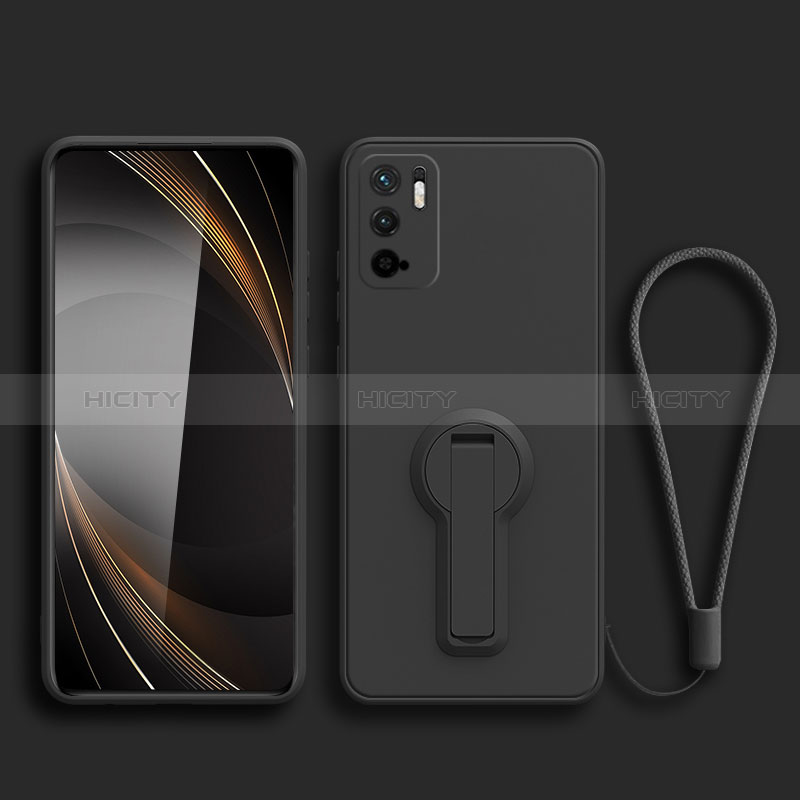 Coque Ultra Fine Silicone Souple Housse Etui avec Support pour Xiaomi Redmi Note 10T 5G Noir Plus