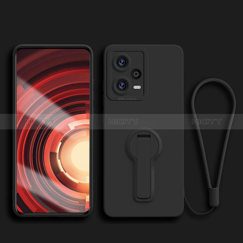 Coque Ultra Fine Silicone Souple Housse Etui avec Support pour Xiaomi Redmi Note 12 5G Noir Plus