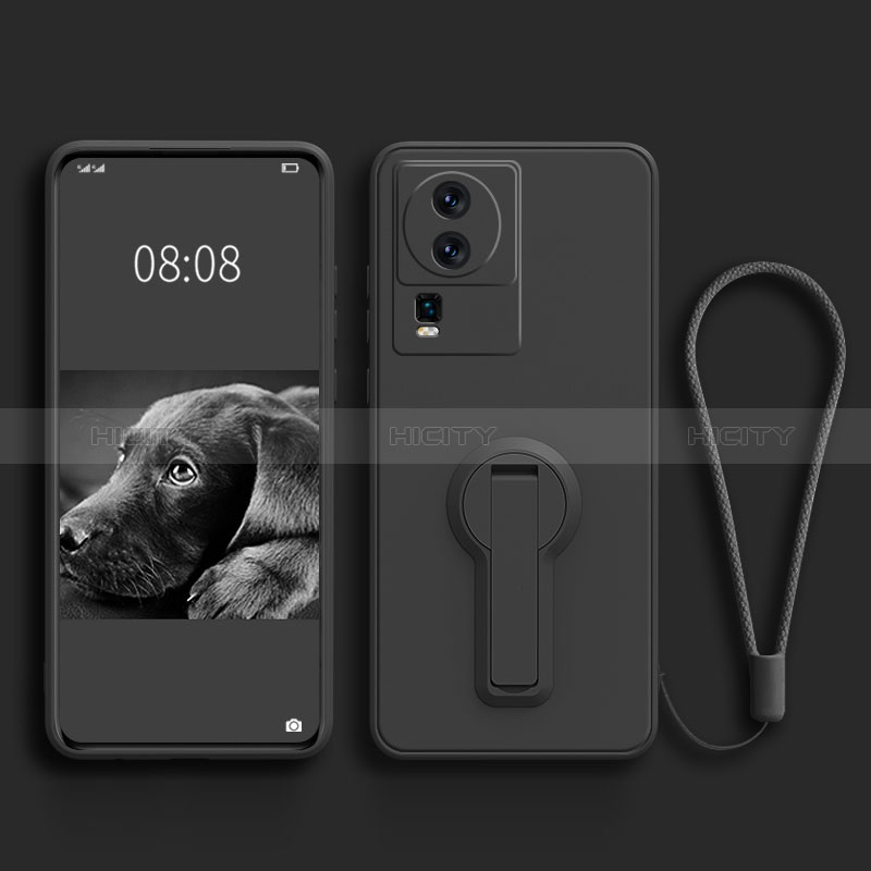 Coque Ultra Fine Silicone Souple Housse Etui avec Support S01 pour Vivo iQOO Neo7 5G Noir Plus