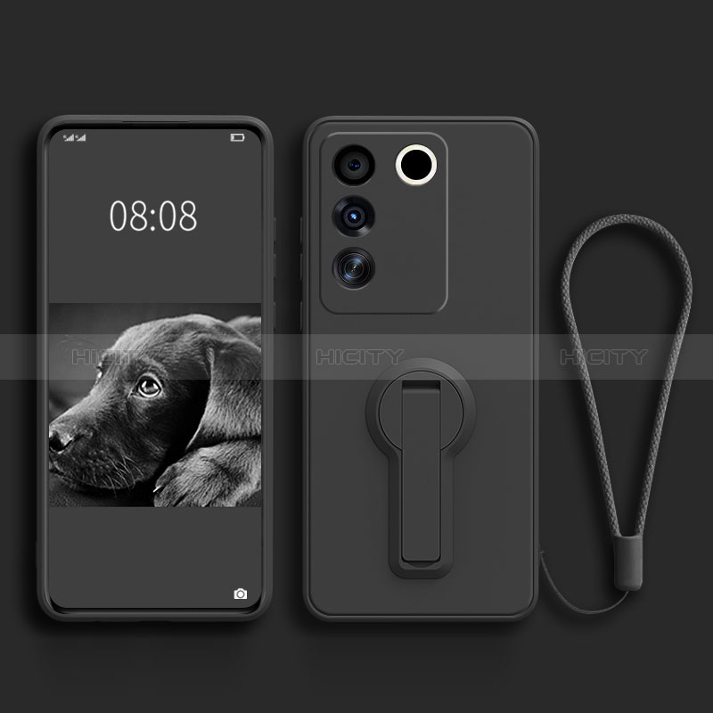 Coque Ultra Fine Silicone Souple Housse Etui avec Support S01 pour Vivo V27 5G Noir Plus