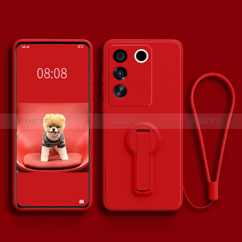 Coque Ultra Fine Silicone Souple Housse Etui avec Support S01 pour Vivo V27e 5G Rouge Plus