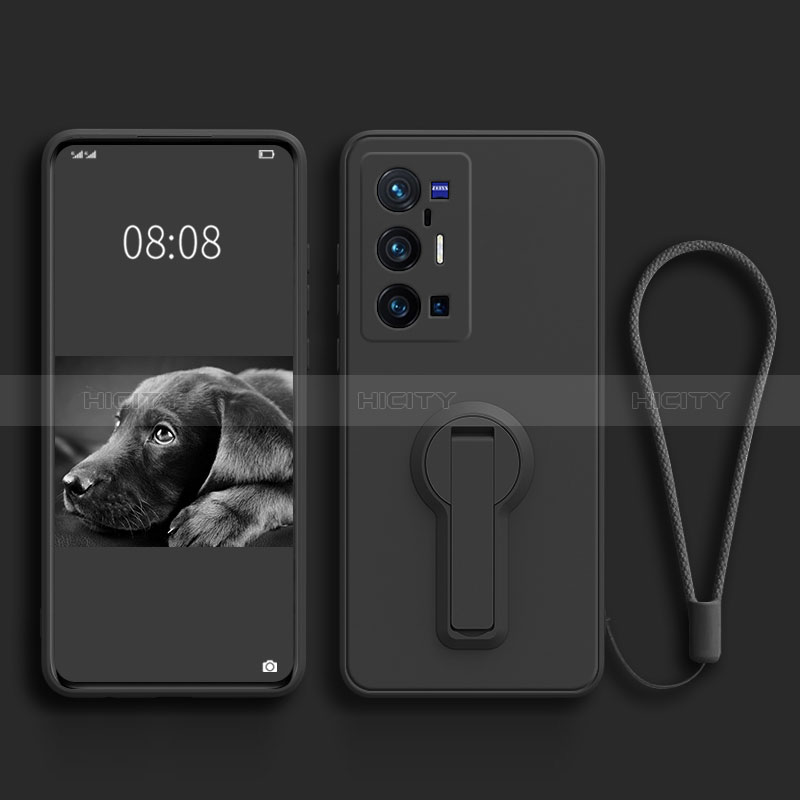 Coque Ultra Fine Silicone Souple Housse Etui avec Support S01 pour Vivo X70 Pro+ Plus 5G Noir Plus