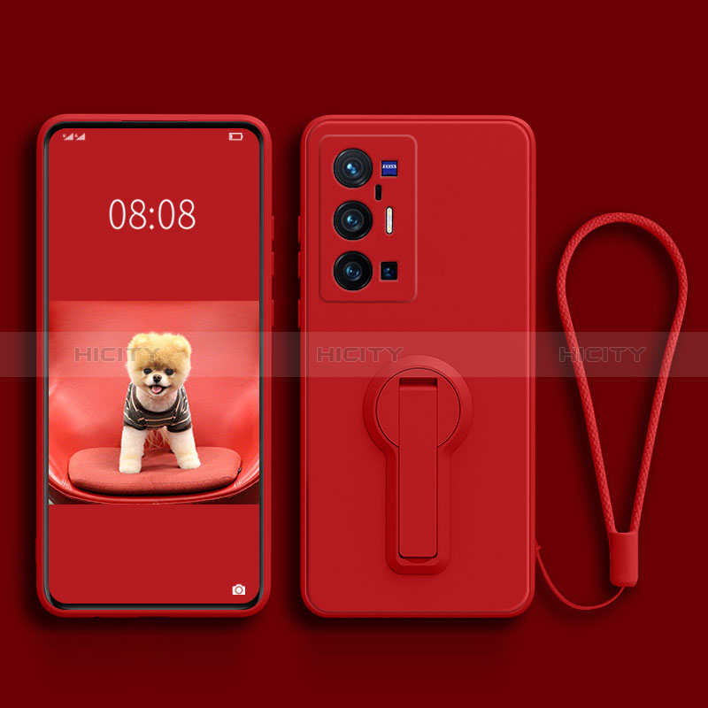 Coque Ultra Fine Silicone Souple Housse Etui avec Support S01 pour Vivo X70 Pro+ Plus 5G Rouge Plus