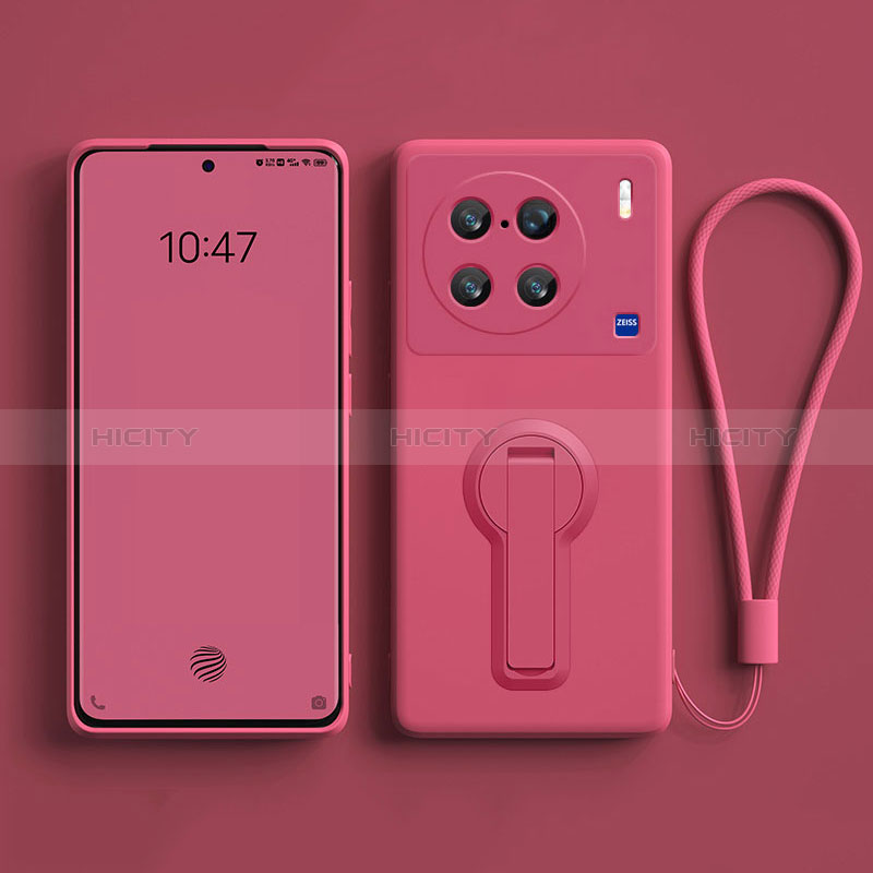 Coque Ultra Fine Silicone Souple Housse Etui avec Support S01 pour Vivo X90 Pro+ Plus 5G Rose Rouge Plus