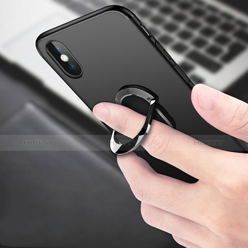 Coque Ultra Fine Silicone Souple Transparente avec Support Bague Anneau pour Apple iPhone X Noir Plus