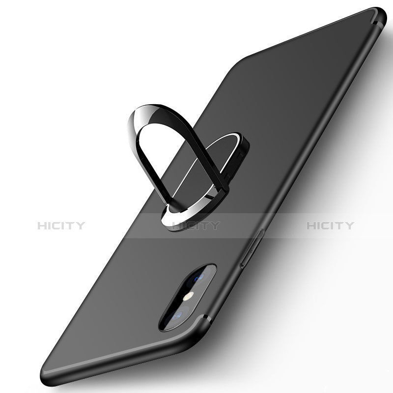 Coque Ultra Fine Silicone Souple Transparente avec Support Bague Anneau pour Apple iPhone Xs Noir Plus