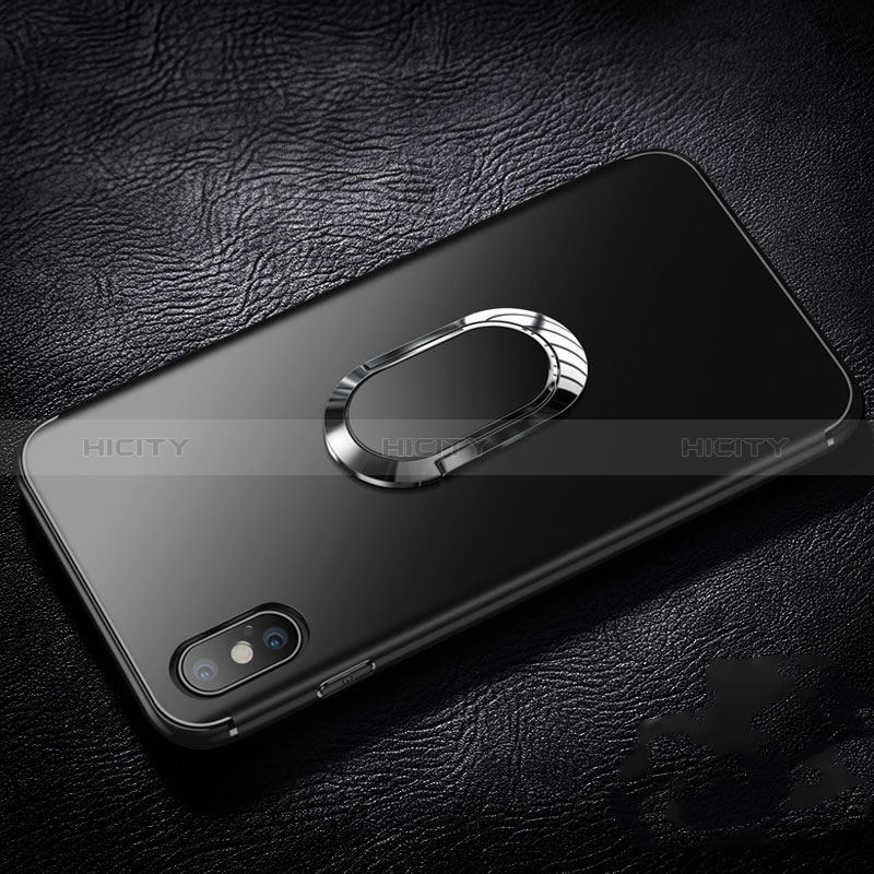 Coque Ultra Fine Silicone Souple Transparente avec Support Bague Anneau R01 pour Apple iPhone Xs Max Noir Plus