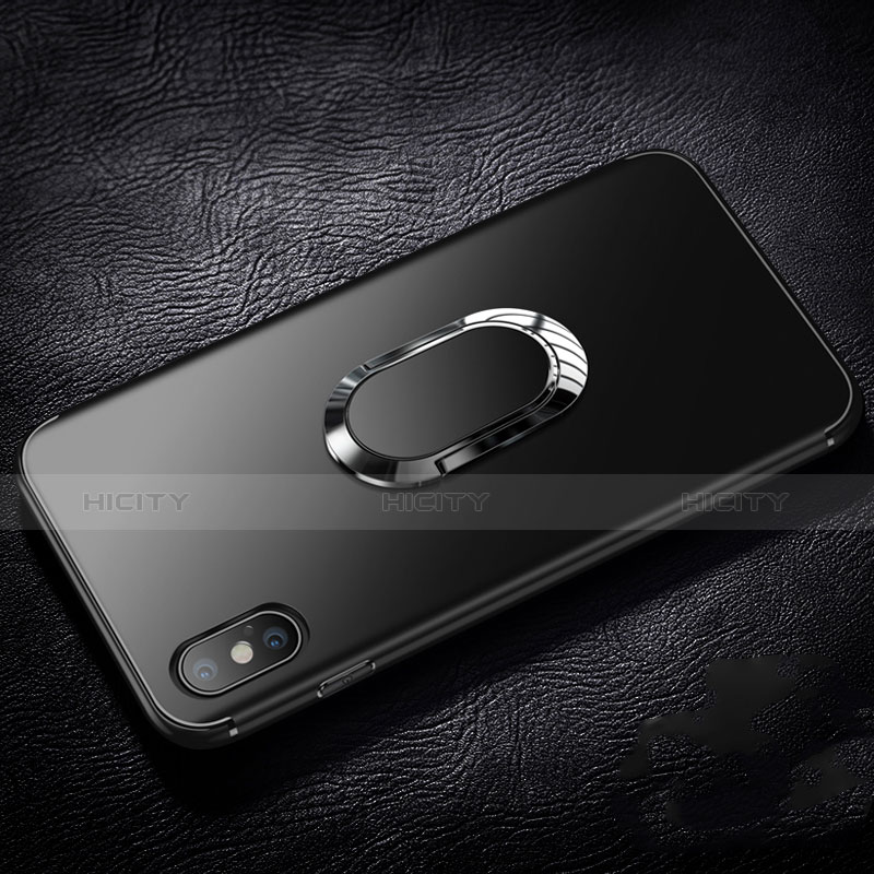 Coque Ultra Fine Silicone Souple Transparente avec Support Bague Anneau R01 pour Apple iPhone Xs Noir Plus