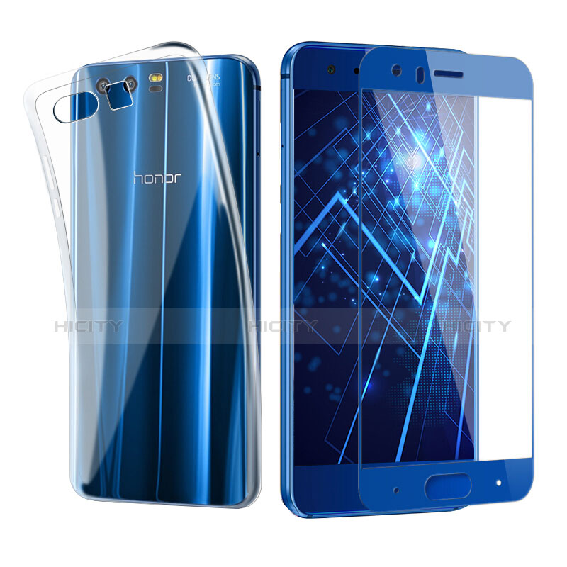 Coque Ultra Fine Silicone Souple Transparente et Protecteur d'Ecran pour Huawei Honor 9 Bleu Plus