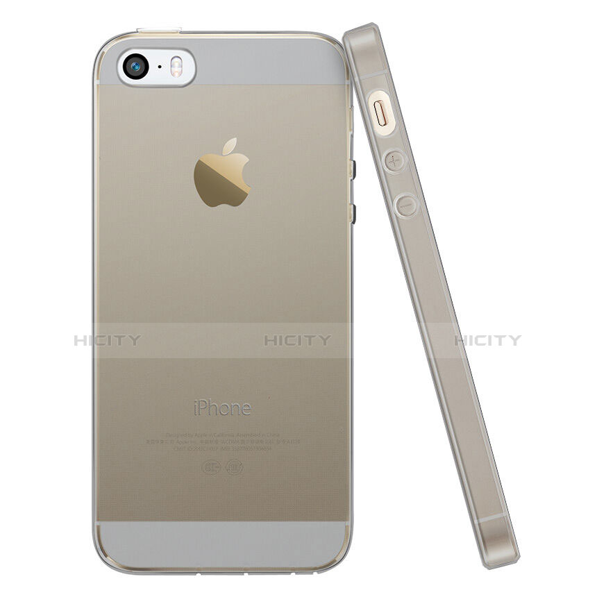 Coque Ultra Fine Silicone Souple Transparente pour Apple iPhone 5 Gris Plus