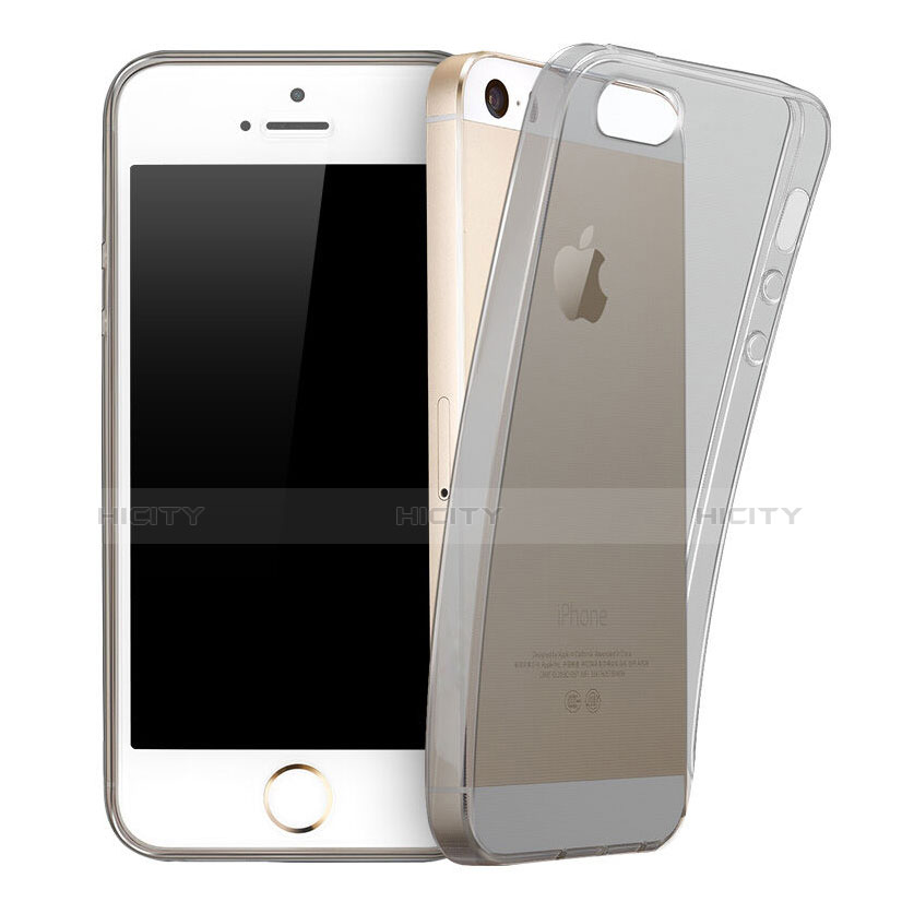 Coque Ultra Fine Silicone Souple Transparente pour Apple iPhone 5 Gris Plus