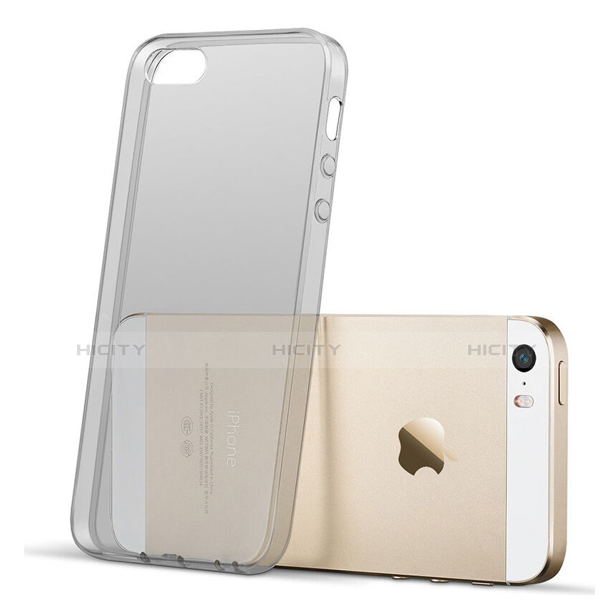 Coque Ultra Fine Silicone Souple Transparente pour Apple iPhone 5 Gris Plus