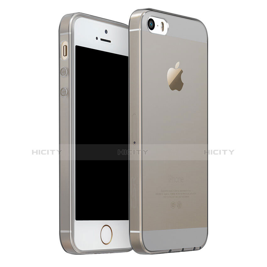 Coque Ultra Fine Silicone Souple Transparente pour Apple iPhone 5 Gris Plus