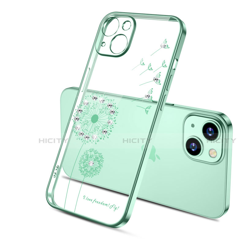 Coque Ultra Fine TPU Souple Housse Etui Transparente Fleurs pour Apple iPhone 13 Mini Vert Plus